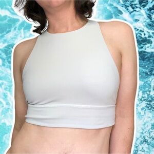 Lululemon Energy High-Neck Longline Tough Sports Bra in Mauve Grey, Size 10